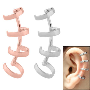 Surgical Steel Clip On Ear Cuff - Curved 4 Ring