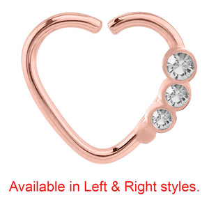 Rose Gold Steel Triple Jewelled Continuous Heart Twist Ring