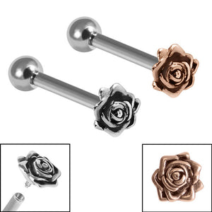 Titanium Internally Threaded Micro Barbells 1.2mm - Rose Gold Steel Rose Flower