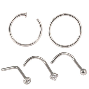Multipack - Steel Mixed Style Nose Piercing Set 0.8mm