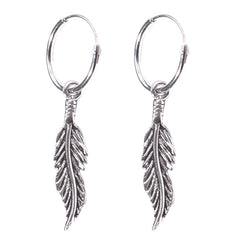 view all Sterling Silver Hoops - Earrings with Drop Feather H142 body jewellery