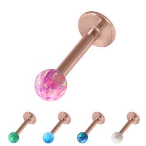 Rose Gold Steel Labret with Synthetic Opal Ball 1.2mm