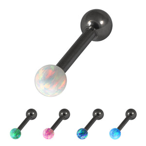 Black Steel Micro Barbell with Synthetic Opal Ball Single Ended 1.2mm gauge