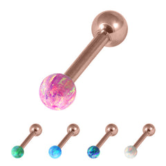 Rose Gold Steel Micro Barbell with Synthetic Opal Ball Single Ended 1.2mm gauge