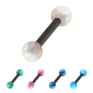 Black Steel Micro Barbell with Synthetic Opal Ball Double Ended 1.2mm