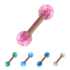 Rose Gold Steel Micro Barbell with Synthetic Opal Ball Double Ended 1.2mm