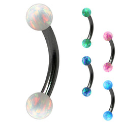 Black Steel Micro Curved Bar with Synthetic Opal Balls 1.2mm