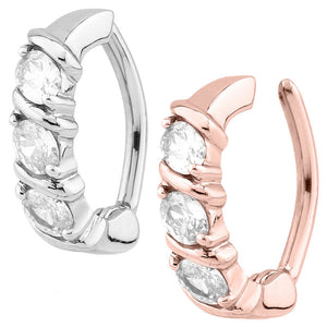 Steel Huggie Belly Clicker Ring - Claw Set Triple Jewel