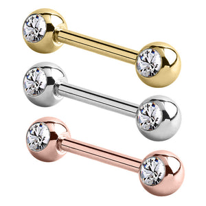 Steel Double Jewelled Nipple Bar - Front Facing Gems