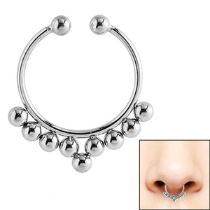 Surgical Steel Clip On Fake Piercing Septum Ring - Tribal 9 Ball