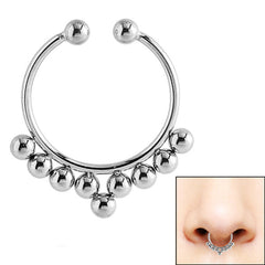view all Surgical Steel Clip On Fake Piercing Septum Ring - Tribal 9 Ball body jewellery