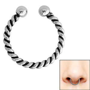 Surgical Steel Clip On Fake Piercing Septum Ring - Rope Twist