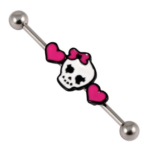 Steel Industrial Scaffold Barbell with Skull and Hearts IND17