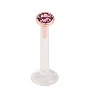 Bioflex Push-fit Labret with Rose Gold Steel Jewelled Top (3mm Disk)
