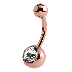 Rose Gold Titanium Single Jewelled Belly Bars (Rose Gold colour PVD)