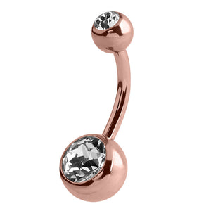 Rose Gold Titanium Double Jewelled Belly Bars (Rose Gold colour PVD)