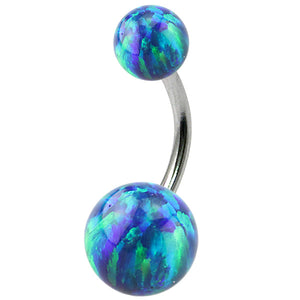 Belly Bar - Steel with Opal Balls