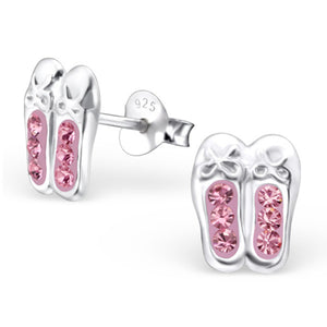 Sterling Silver Jewelled Ballet Shoes Ear Stud Earrings