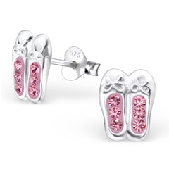 Sterling Silver Jewelled Ballet Shoes Ear Stud Earrings ES147