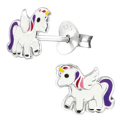 Sterling Silver Winged Unicorn Ear Stud Earrings ES94