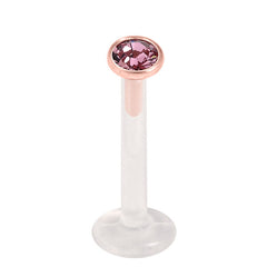 view all Bioflex Push-fit Labret with Rose Gold Steel Jewelled Top (2.35mm Disk) body jewellery