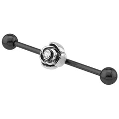 Black Steel Industrial Scaffold Barbell with Jewelled Rose