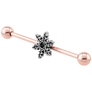 Rose Gold Steel Industrial Scaffold Barbell with Snowflake