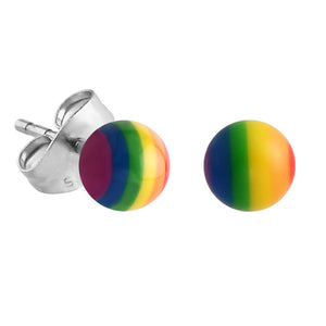 Steel Ear Stud Earrings with Acrylic Rainbow Ball