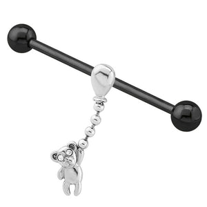 Black Steel Industrial Scaffold Barbell with Hanging-on Teddy Bear 