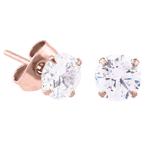 Rose Gold Steel Ear Stud Earrings - Claw Set Jewelled