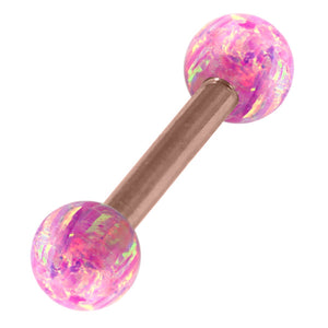 Rose Gold Steel Barbell with Synthetic Opal Ball Double Ended 1.6mm