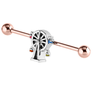 Rose Gold Steel Industrial Scaffold Barbell with Fairground Big Wheel