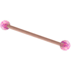 Rose Gold Steel Industrial Scaffold Barbell with Synthetic Opal Balls