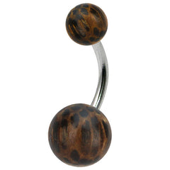 view all Belly Bar - Steel with Palm Wood Balls body jewellery
