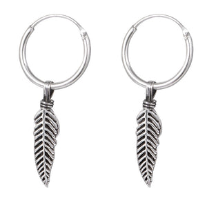 Sterling Silver Hoops - Earrings with Drop Feather H145