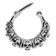 Steel Septum Clicker Ring Skull and Bones