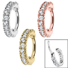 Steel 2.2mm Pave Set Jewelled Edge Hinged Clicker Ring