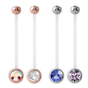 Pregnancy PTFE and Surgical Steel Double Jewelled Belly Bars