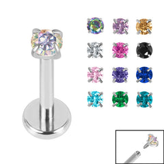 Titanium Internally Threaded Labrets 1.2mm - 2.5mm Titanium Claw Set Round CZ Jewel