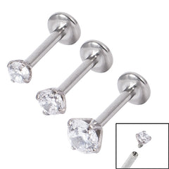 Titanium Triple Piercing with Titanium Tops - Internally Threaded Claw Set Jewelled Labrets 1.2mm