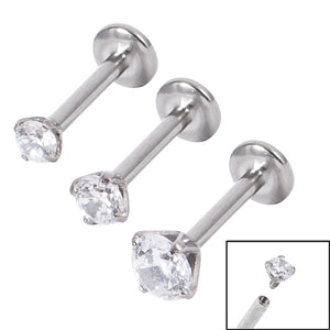 Titanium Triple Piercing with Steel Tops - Internally Threaded Claw Set Jewelled Labrets 1.2mm