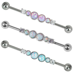 Steel Opal Jewelled Industrial Scaffold Barbell IND53