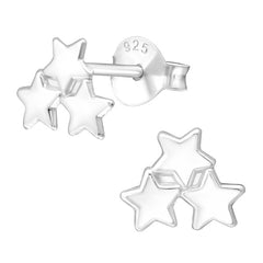 Sterling Silver Triple Star Ear Stud Earrings ES75