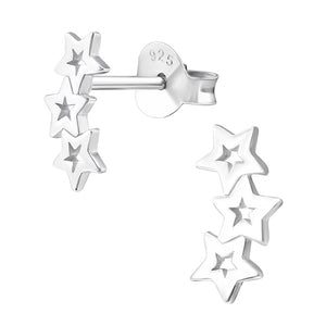 Sterling Silver Outline Triple Star Arc Ear Stud Earrings