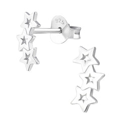 Sterling Silver Outline Triple Star Arc Ear Stud Earrings ES72