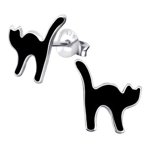 Sterling Silver Black Cat Ear Stud Earrings