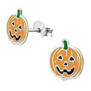 Sterling Silver Pumpkin Ear Stud Earrings