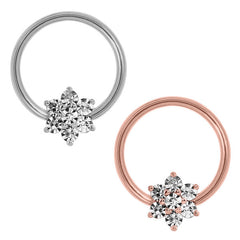 Steel BCR with Steel Claw Set Jewelled Flower - Nipple Ring