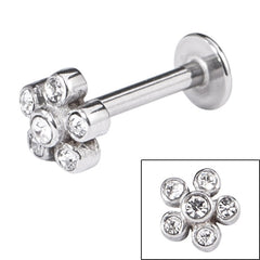 Steel Labret with Steel Jewelled Flower 1.2mm