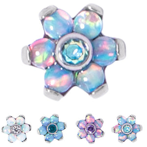 Titanium Claw Set CZ Jewelled and 6 Point Synth Opal Flower for Internal Thread shafts in 1.2mm